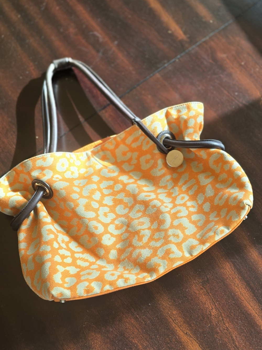 Furla Orange and Tan Leopard-Print Canvas Tote - Unique Style